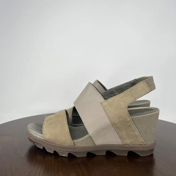 Sorel Joanie II Sandals Women 9 Beige Leather Platform Lug Slingback NL3556-365‎