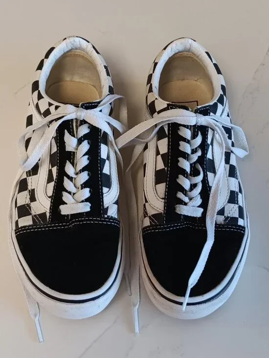VANS Kids Black and White Checkerboard Canvas Sneakers Size 4.0