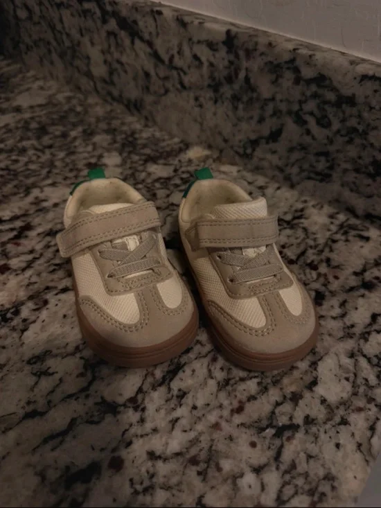 Kids Neutral Beige & White Velcro Sneakers