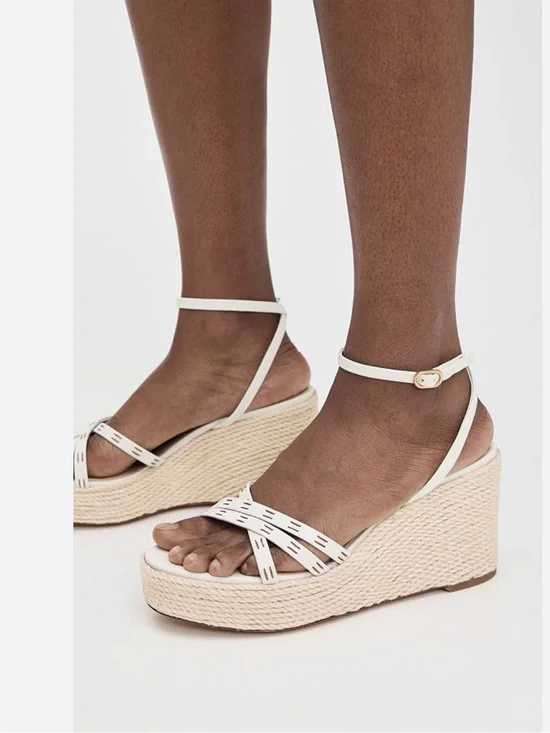 Veronica Beard Cream Espadrille Wedge Sandals
