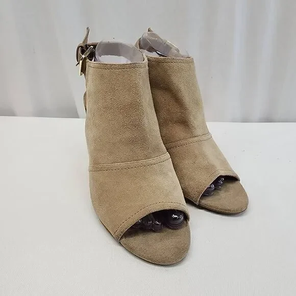 Nine West Size 8.5 Payton Suede Tan Leather Wedge Slingback Sandal Heels O