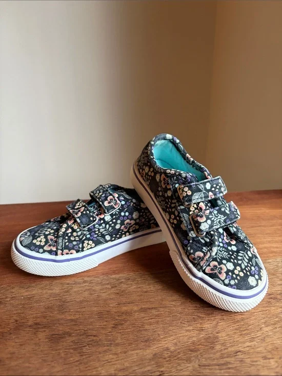 Wonder Nation Floral Canvas Velcro Sneakers - Black/Pink/Teal