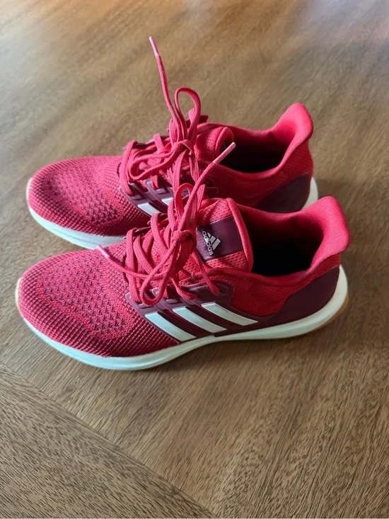 adidas Kids Pink Knit Sneakers with White Stripes