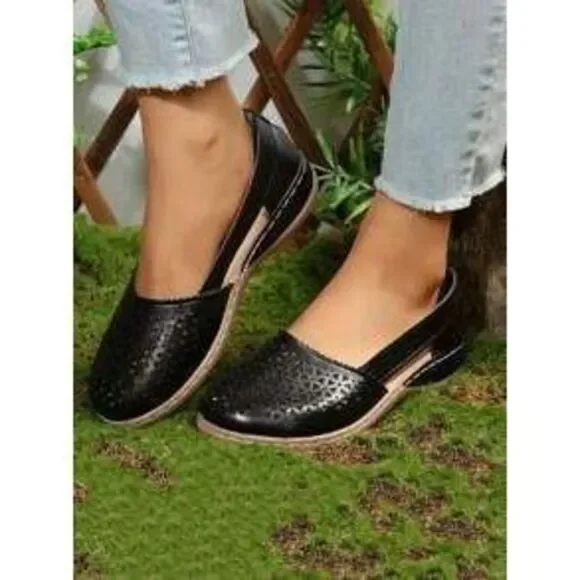 Summer Hollow Out Breathable Round Toe Wedge Sandals With Cut-out Sides For Wom…