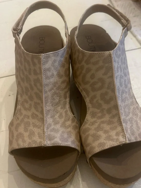 Corkys Taupe Leopard Print Wedge Sandals
