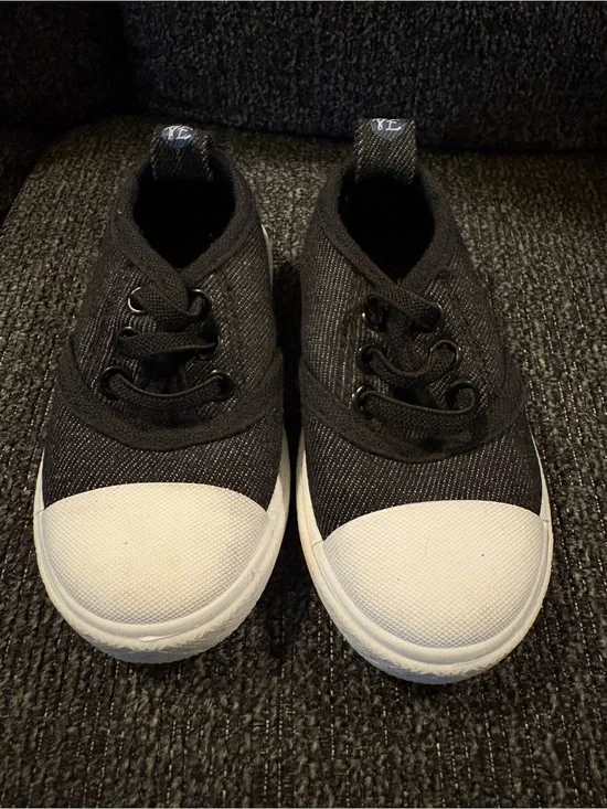 Kids Slip-On Canvas Sneakers with White Toe Cap - Black