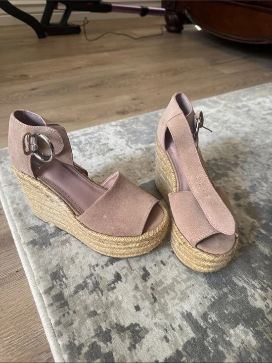Marc Fisher Blush Suede Espadrille Wedge Sandals