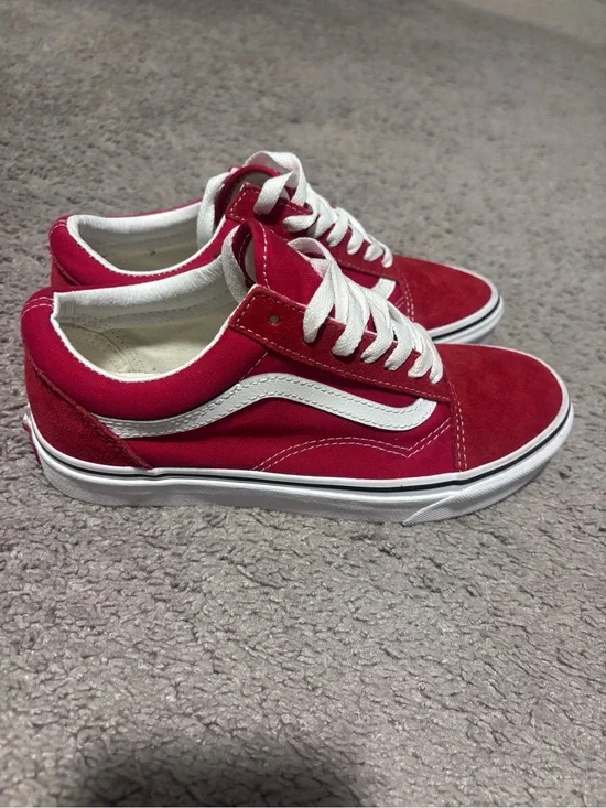 Vans Red and White Old Skool Lace-Up Sneakers