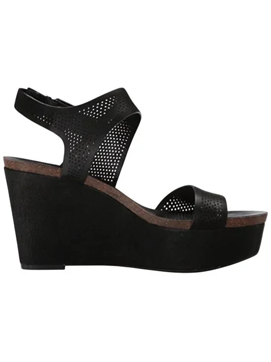 Vince Camuto Brown Perforated Leather Sandals Wedge Vessinta Size 9