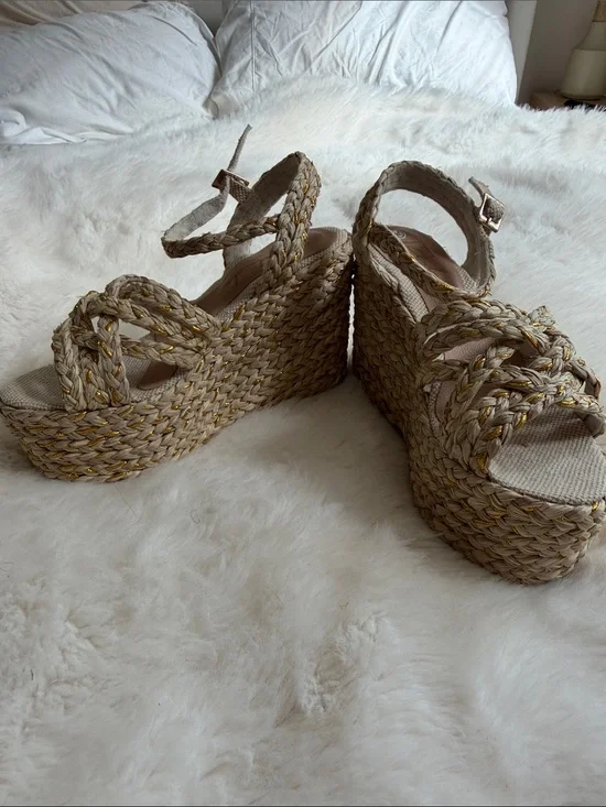 Braided Straw Platform Wedges in Natural - Women