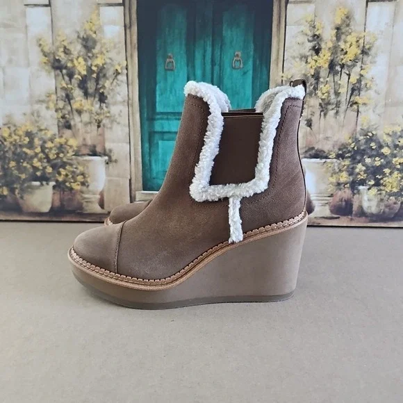Sam Edelman Womens Reagan Tan Suede Wedge Boots Shoes‎ 8M