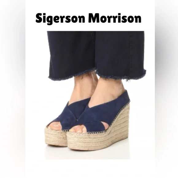 💙💙Sigerson Morrison Aitfa Dark Blue Suede Espadrille‎ Wedges💙💙