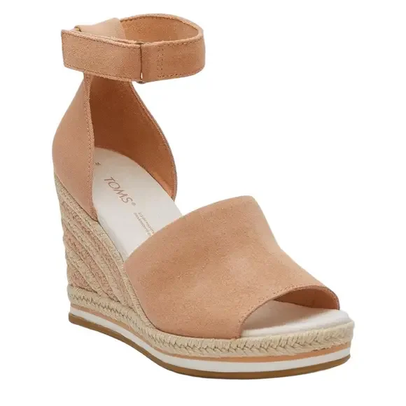 Toms Women's Marisol Beige Peach Suede Espadrille Wedge Sandal - Sz 9.5, NWOB