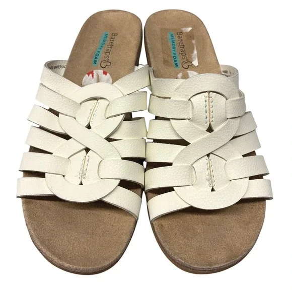 Baretraps Haddey Wedge Slide Sandals Womens 6 Cream White Memory Foam Comfort