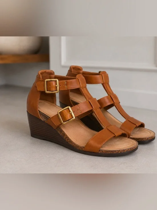 Reaction Kenneth Cole Great Step Wedge Sandals Cognac Brown Size 8.5M NWOT