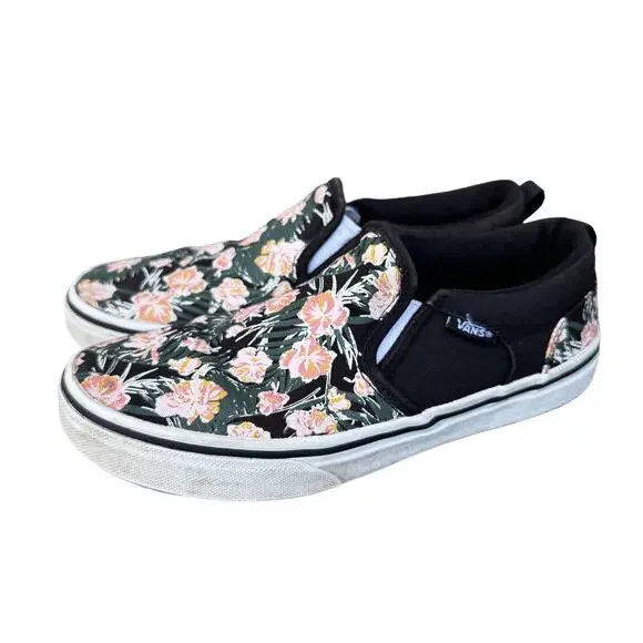 Vans Classic Off The Wall Slip‎ On Shoes Palm Floral Black Missys/Juniors 4.5