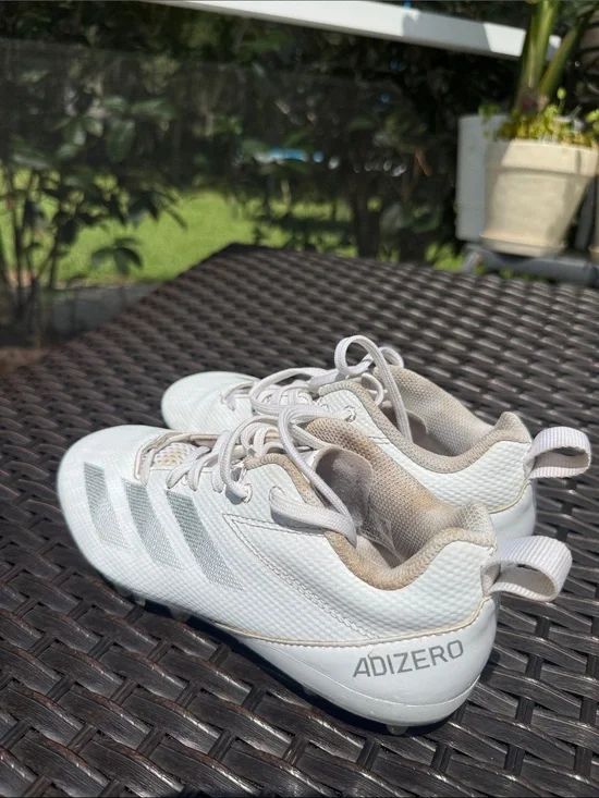 adidas Adizero White Athletic Cleats with Subtle Gray Accents