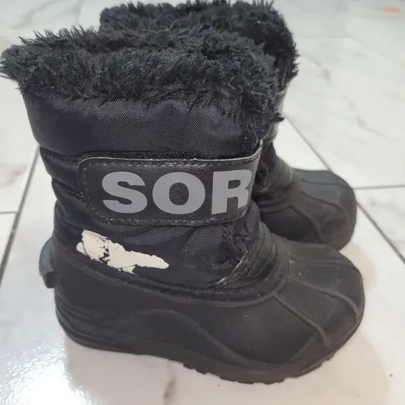 Sorel Toddlers’ Snow Commander Black Winter Boots, Boys’ Size 9 snow rain