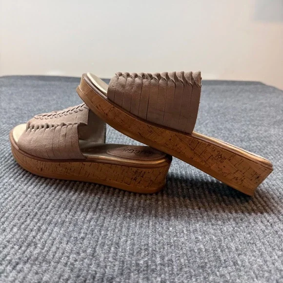 Lucca Lane Kalista Wedge Slide Sandals Womens 9M Tan‎ Suede Cork Comfort Shoes