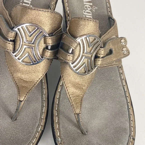 Alegria Lola Bronze Metallic Leather Wedge Thong Sandals Womens‎ 41 10 LOL-251