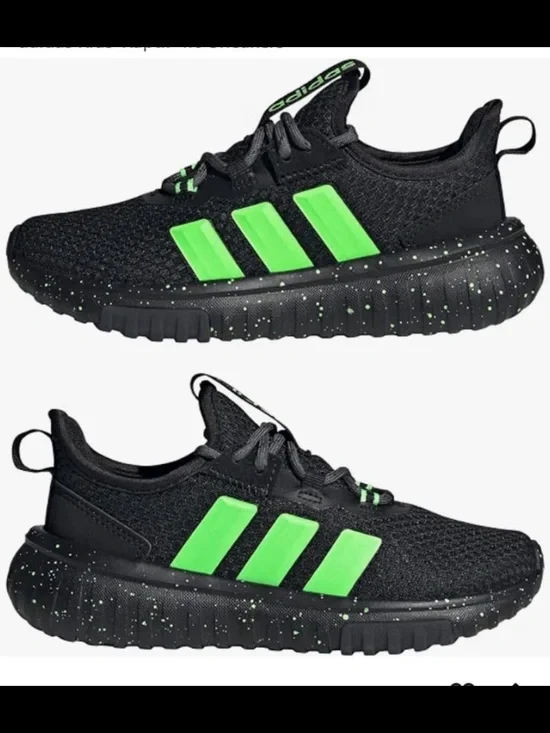 adidas Kids Black Sneakers with Neon Green Stripes