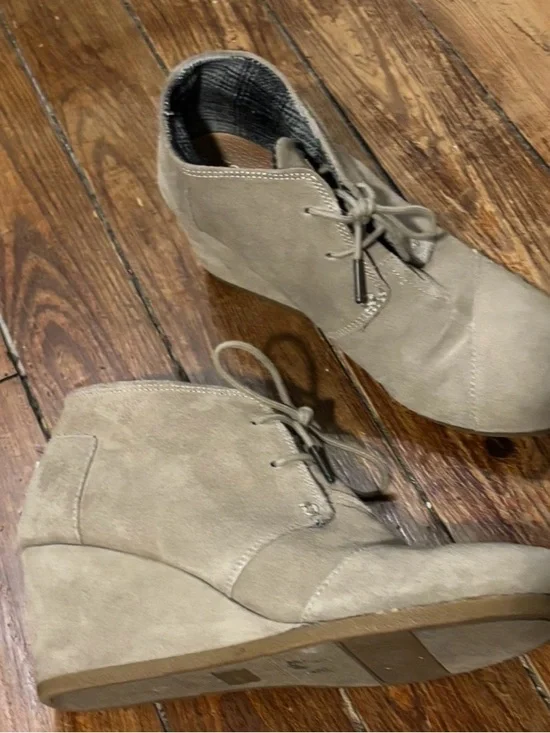 Women's Taupe Suede Wedge Ankle Booties - Comfortable Casual - TOMS