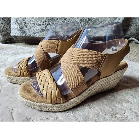 Sanoma Ortholite Eco Tan Wedge Sandals Braided Strap Espadrille Womens 6