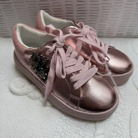 Kurt Geiger London Mini Laney Eye Sneakers Girls Size 3 Pink Lace Up Shoes