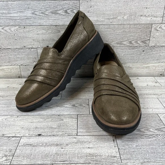 Clarks‎ Sharon Villa Bronze Leather Wedge Loafer  Shoes Women Size 6M