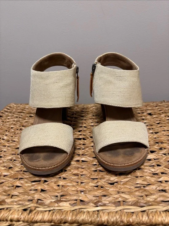 Toms Cream Canvas Dual-Strap Wedge Sandals