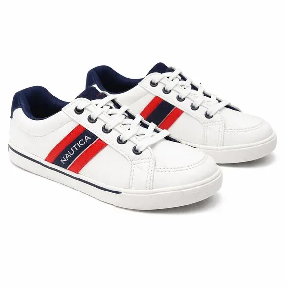 Nautica Boys Sneakers Size 13 | White Red Blue Athletic Shoes | Lace-Up Casual T