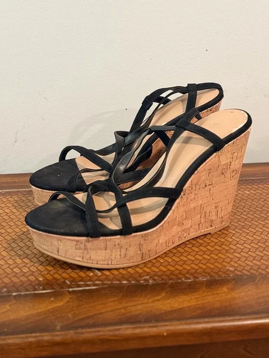 H&M Black Strappy Cork-Style Wedge Sandals