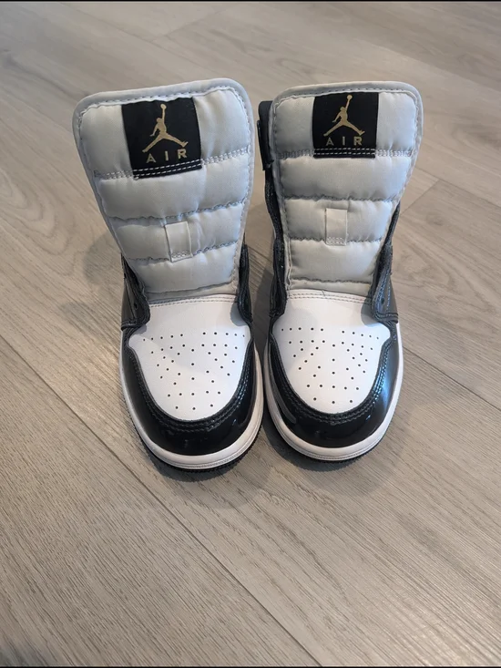 Jordan Kids High-Top Sneakers in White, Black, and Gold
