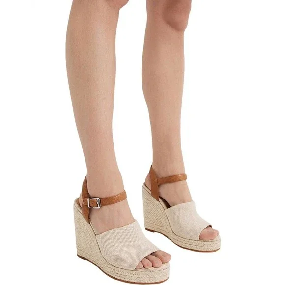 Witchery Juliet Espadrille Wedge Heel Sandals 40 US‎ 9.5 Cream Tan Ankle Strap
