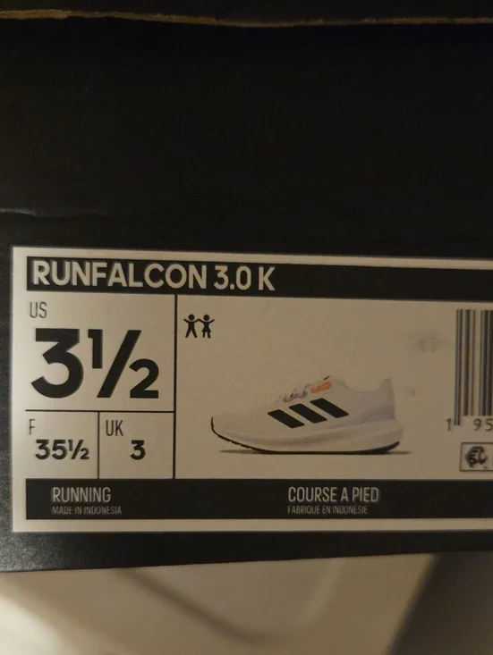 adidas Youth Runfalcon 3.0 K White Sneakers with Black Stripes and Orange Accent