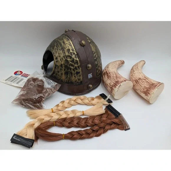 Nicky Bigs Novelties Viking Helmet Brown Adult Gold Horns Braids 70864NB