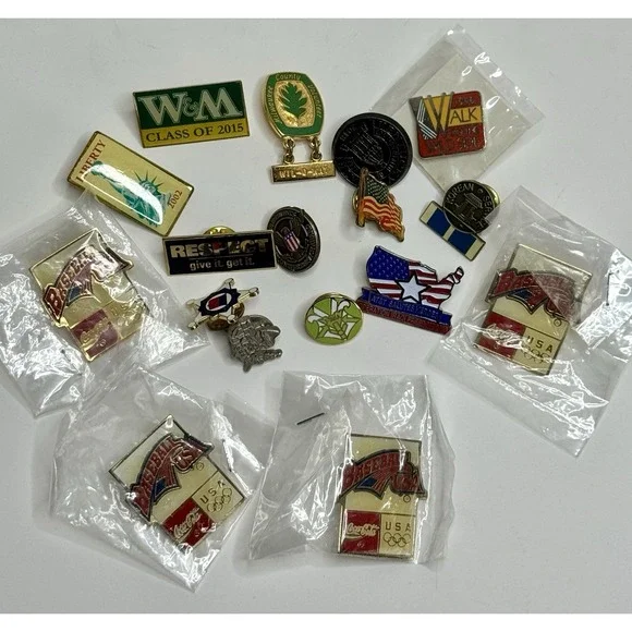 Vintage Lot Of 17 Hat Cap Lapel Pins US Flag Baseball Secret‎ Service Pinback