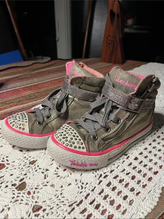 Sketchers hi top gold glitter jewel tiptoe rainbow zip velcro
