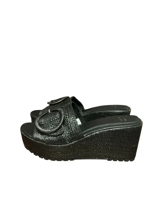 a new day Black Woven Platform Slide Sandals with Buckle