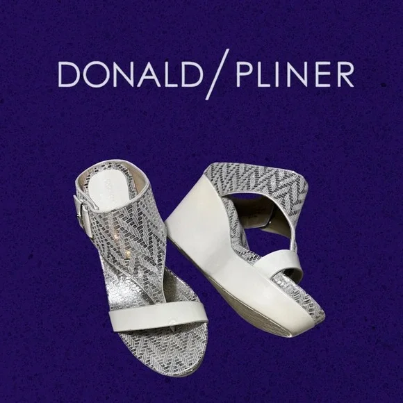 Donald J‎ Pliner Jewel Wedge Sandals Women's 6.5 Silver White Metallic EUC