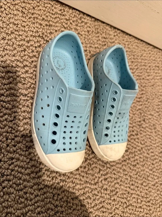 Native Kids Water Shoes in Baby Blue with White Toe