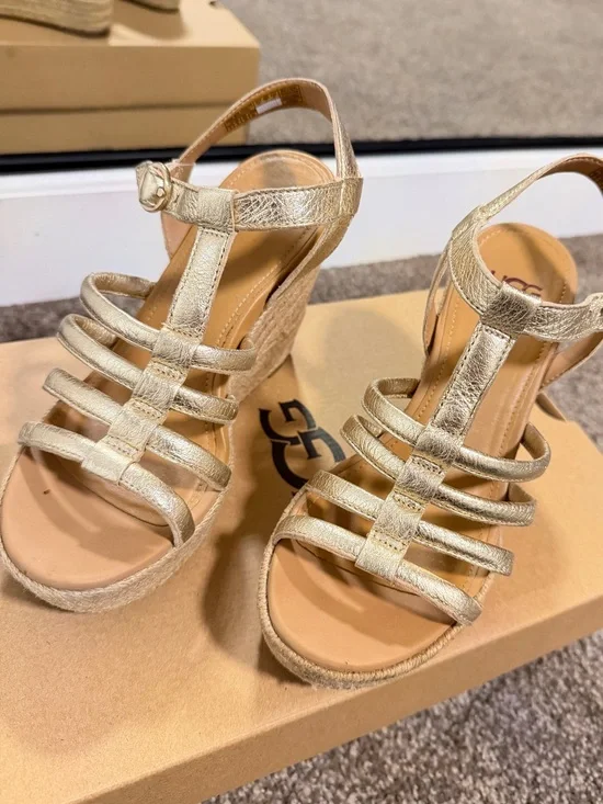 UGG Metallic Gold Strappy Wedge Sandals