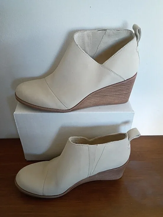 Toms Women’s Cream Wedge Ankle Booties - Stylish Everyday Comfort