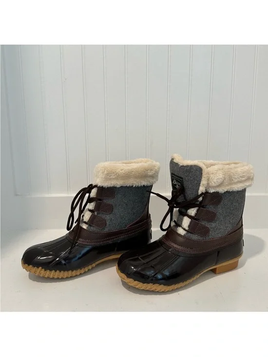 G.H. Bass & Co. Women's Brown/Gray Faux-Fur Winter Duck Boots
