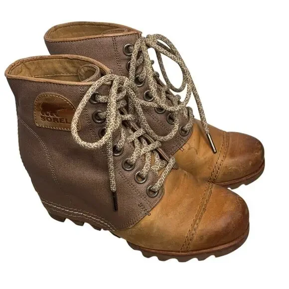 Sorel Joan of Artic Wedge PDX Women's Canvas Leather Ankle Boot Size 5.5