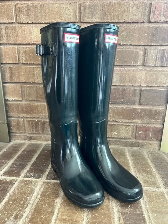 Hunter Original Tall Gloss Slate Rain Boots US 5 Waterproof