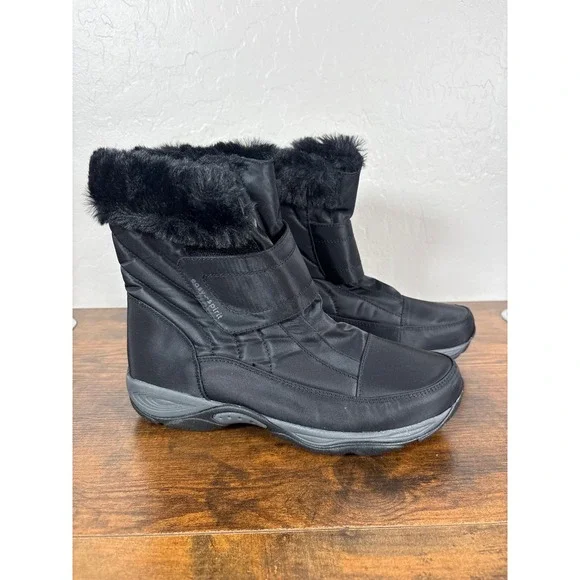 Easy Spirit SEEMINEE2 Black Faux Fur Trim Winter Snow Boots Womens‎ 8.5W Wide