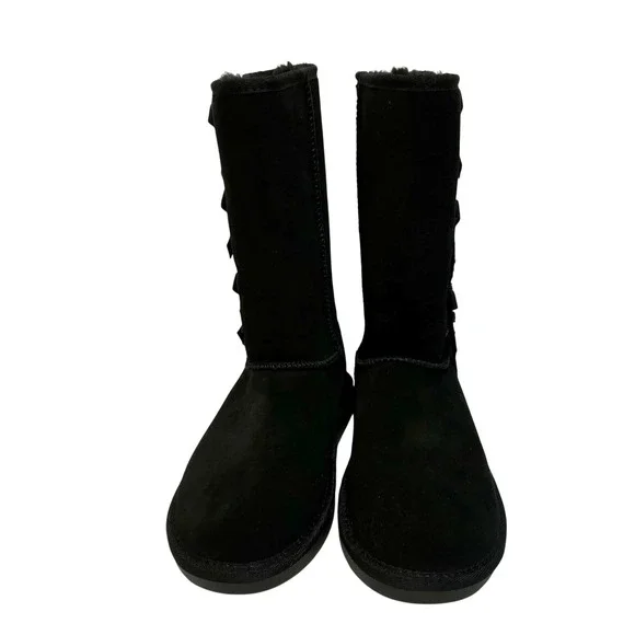 Koolaburra by UGG Victoria Tall Boots Womens 4 Black Suede Bow Detail