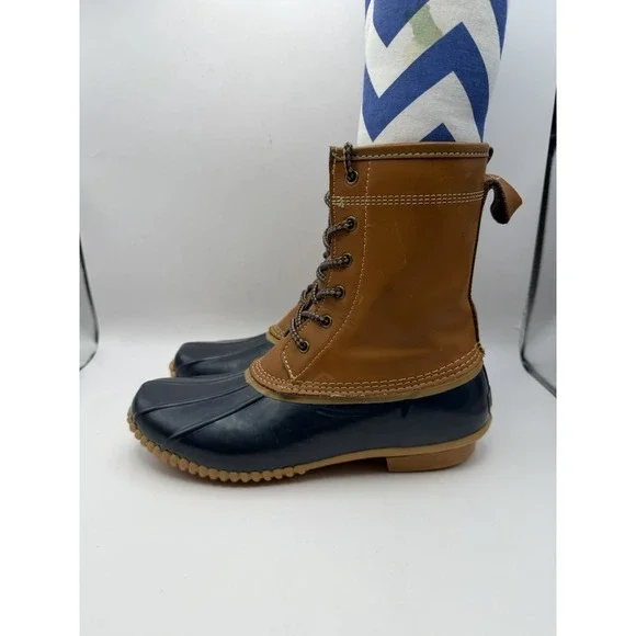 Land's End Women's Sz 8 Leather and Blue Rubber Duck Boots 502426‎