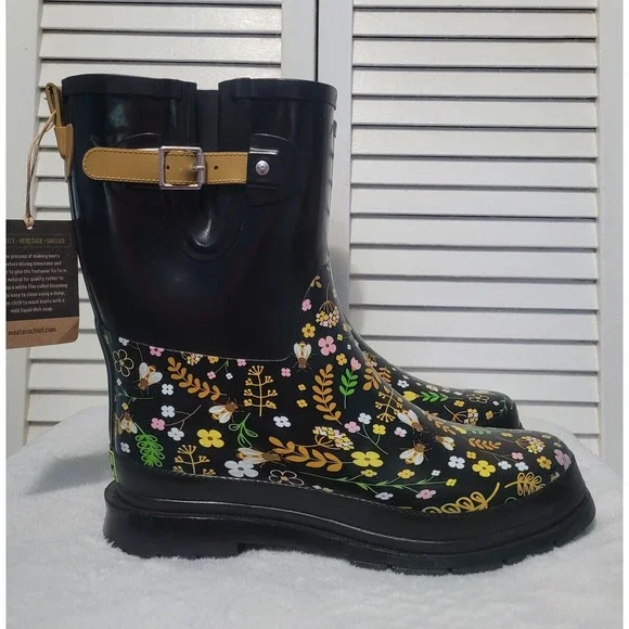 Western Chief Sweet Bees Rain Boots Women's Size 9 Ajustable Buckles Waterproof